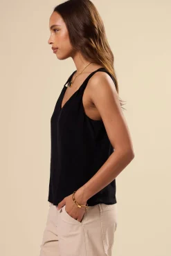 Amour Vert Twist Strap Washable Silk Tank Black Discount
