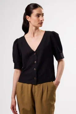 Amour Vert V Neck Cuff Sleeved Blouse Black Outlet