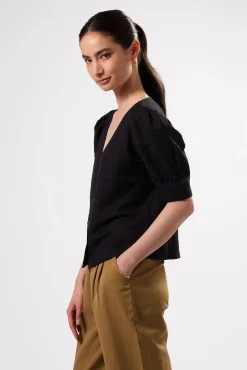 Amour Vert V Neck Cuff Sleeved Blouse Black Outlet