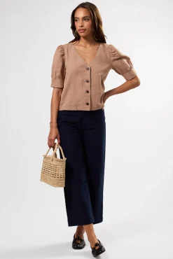 Amour Vert V Neck Cuff Sleeved Blouse Sand New