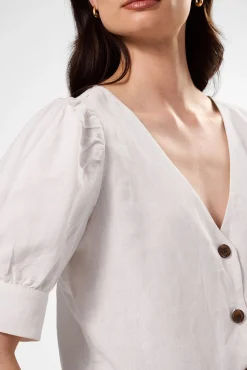 Amour Vert V Neck Cuff Sleeved Blouse White New