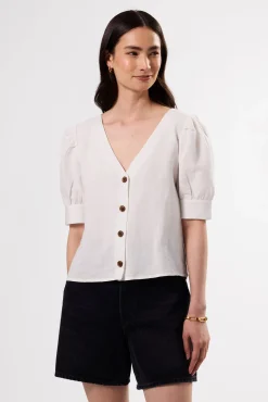 Amour Vert V Neck Cuff Sleeved Blouse White New