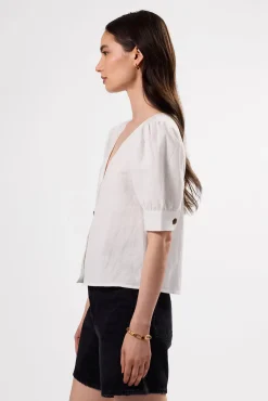 Amour Vert V Neck Cuff Sleeved Blouse White New
