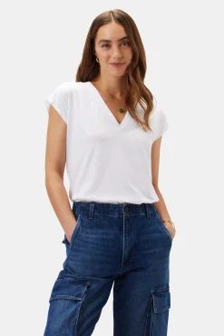 Amour Vert V Neck Solid Tee White Outlet