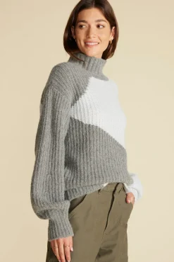 Amour Vert Veira Turtleneck Sweater SkyBlueandGrey Best