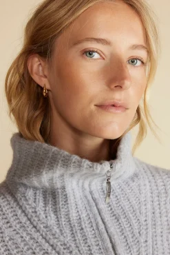 Amour Vert Veronique Chunky Half Zip Pullover Sweater HeatherGrey New