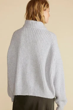 Amour Vert Veronique Chunky Half Zip Pullover Sweater HeatherGrey New