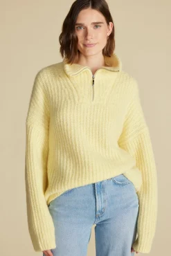 Amour Vert Veronique Chunky Half Zip Pullover Sweater AniseYellow Best