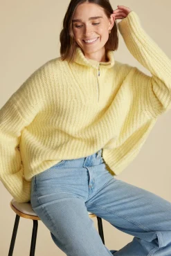 Amour Vert Veronique Chunky Half Zip Pullover Sweater AniseYellow Best