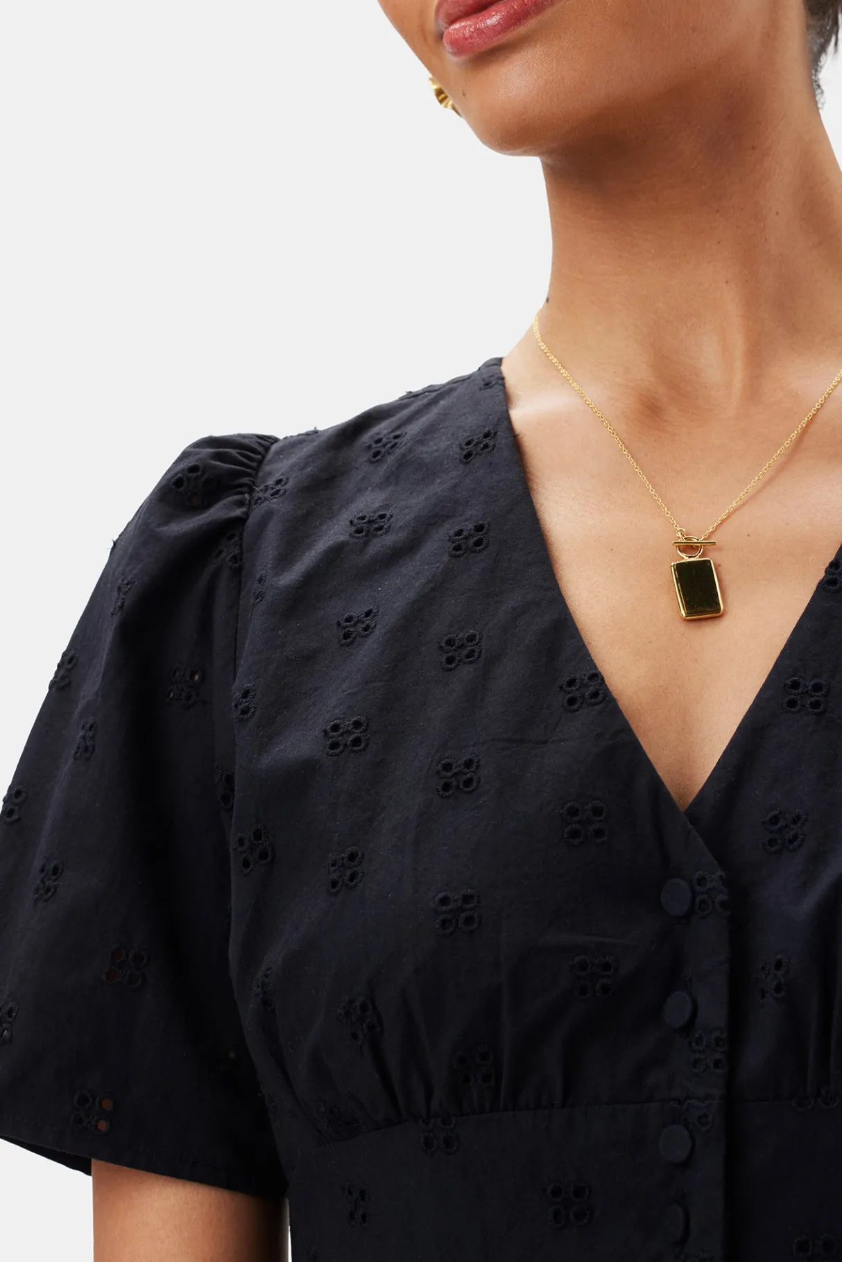 Amour Vert Violette Organic Cotton Eyelet Dress Black Clearance