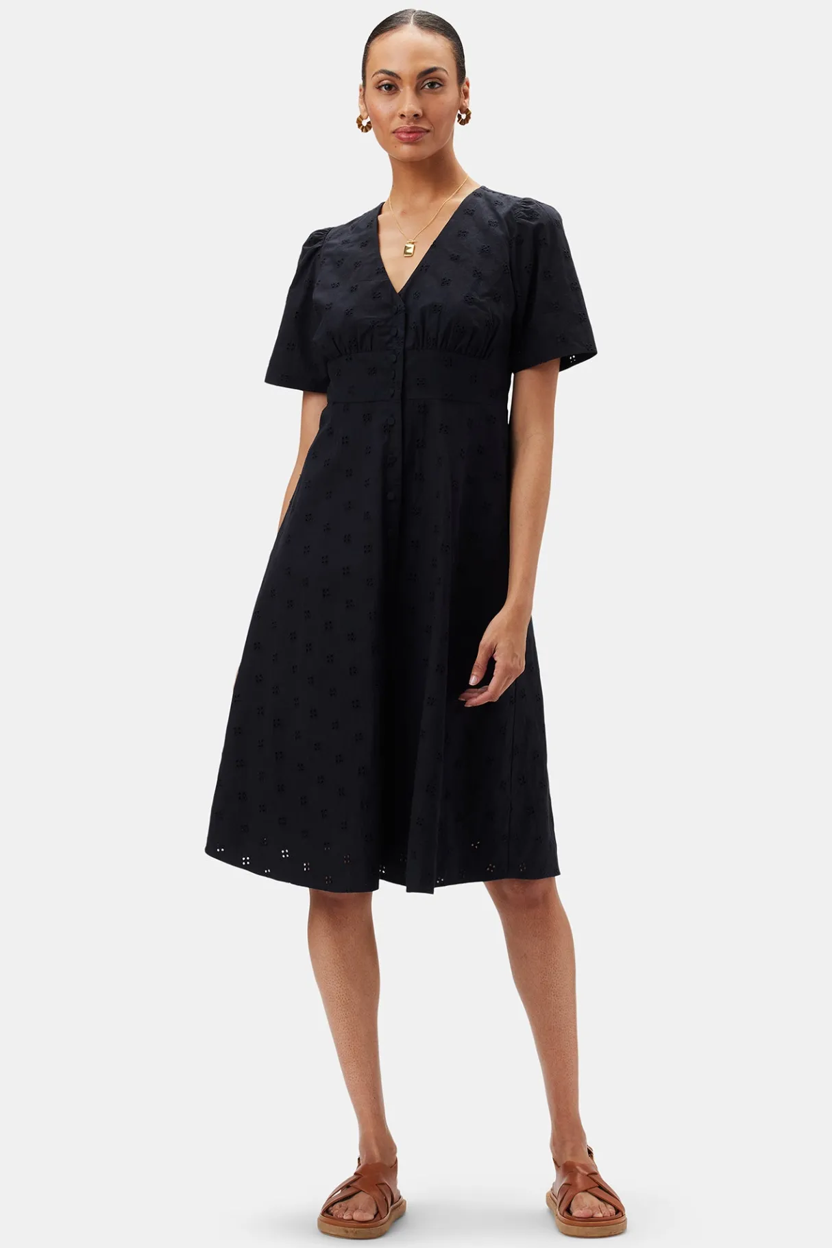 Amour Vert Violette Organic Cotton Eyelet Dress Black Clearance