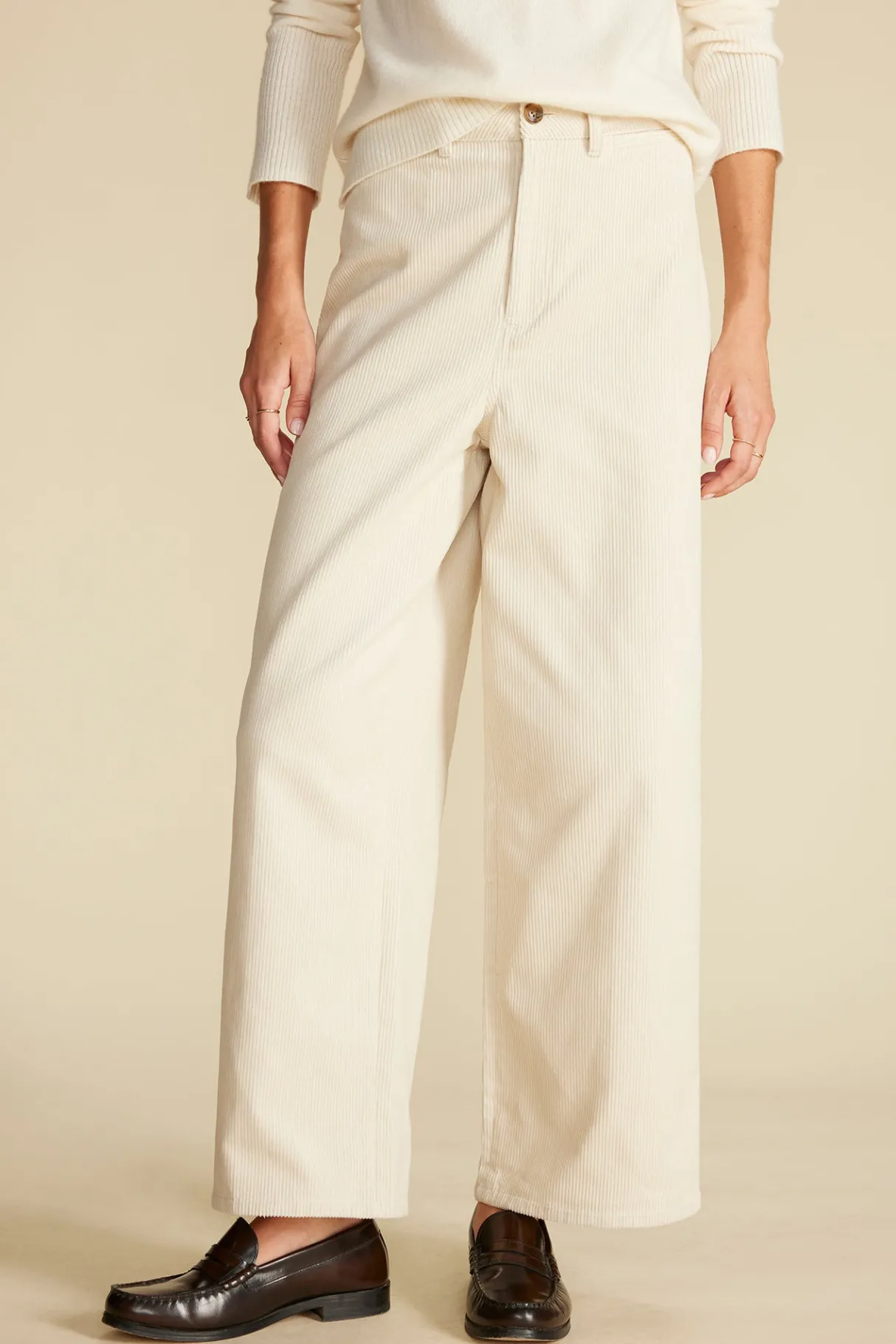 Amour Vert Wide Leg Utility Corduroy Pant Ivory Fashion