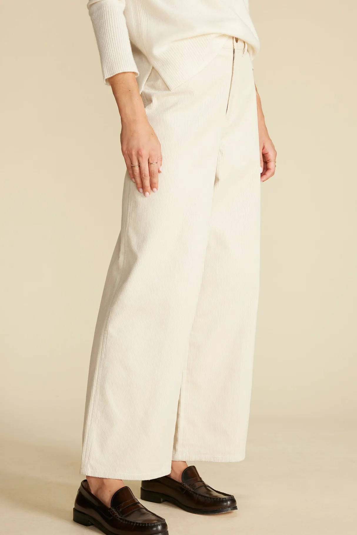 Amour Vert Wide Leg Utility Corduroy Pant Ivory Fashion