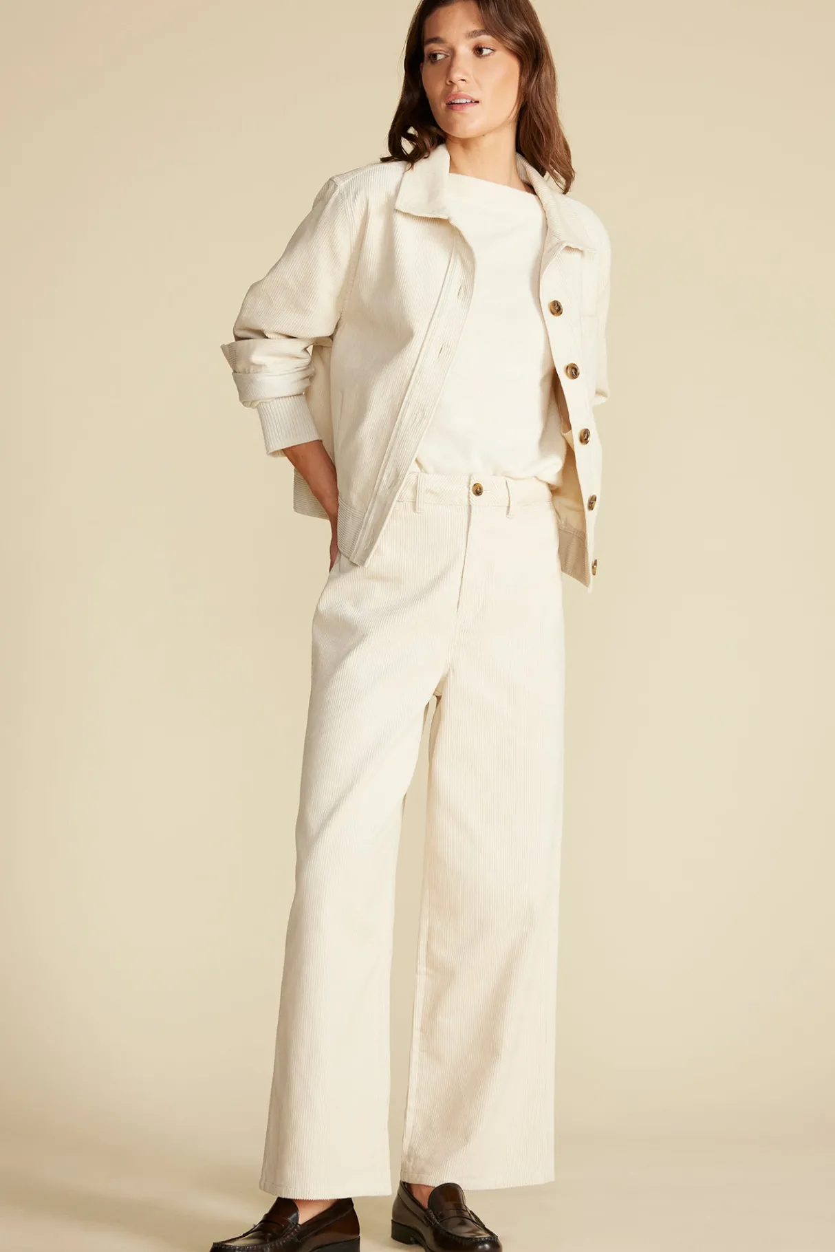 Amour Vert Wide Leg Utility Corduroy Pant Ivory Fashion