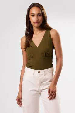 Amour Vert Zoe Deep V Tank OliveGreen Fashion