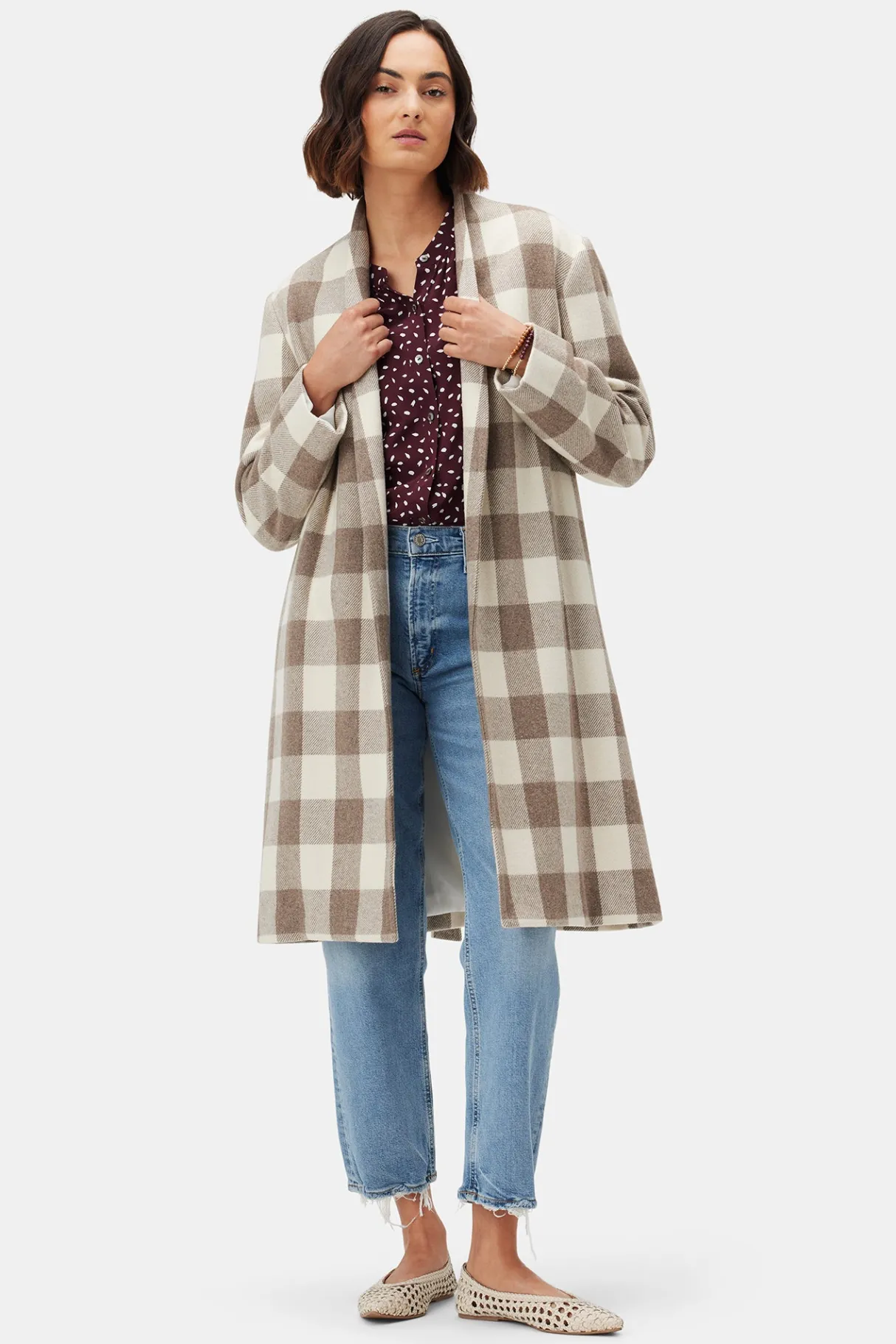 Amour Vert Zuly Wool Twill Coat NaturalBuffaloCheck Best