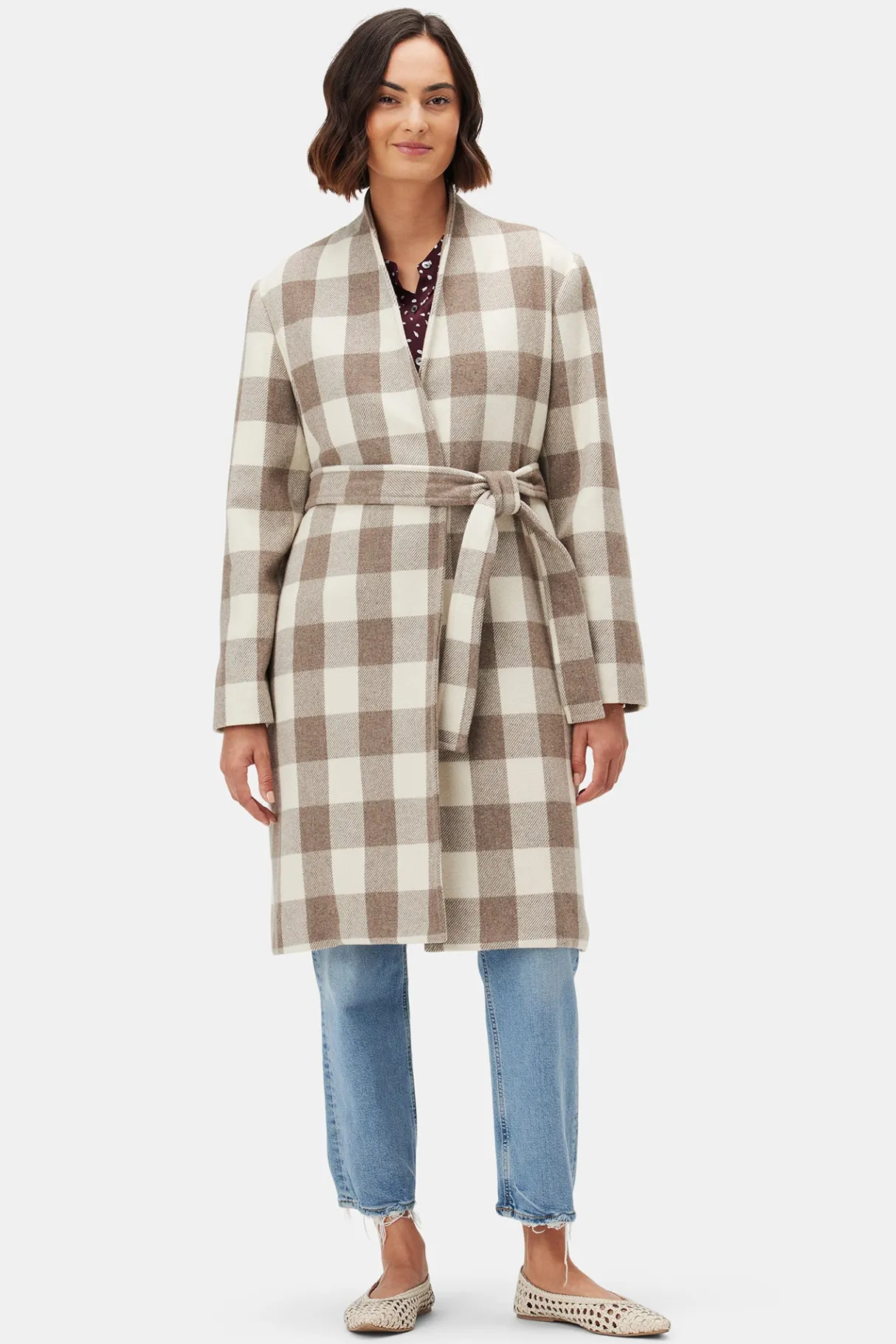 Amour Vert Zuly Wool Twill Coat NaturalBuffaloCheck Best